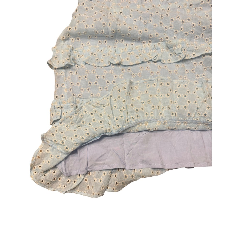 Lost + Wander Blissful Blues Mini Dress Eyelet‎ Ruffle Tie Strap Smocked Blue - Picture 9 of 10